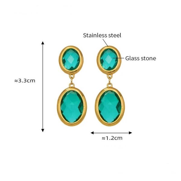 Boucles D'Oreilles Pendantes Plaqué or 18K Pierre en Verre à Facettes