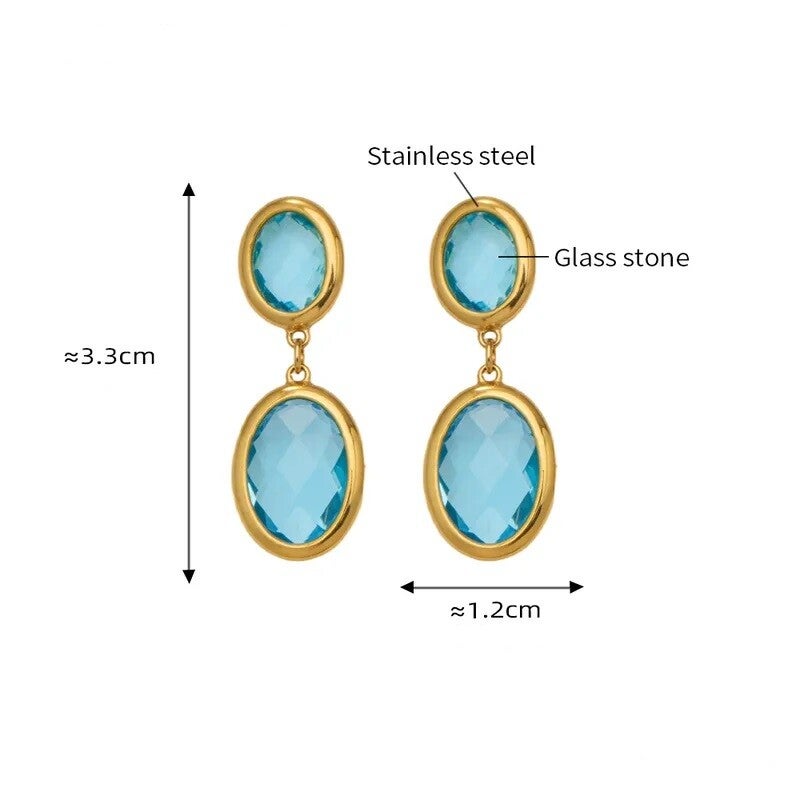 Boucles D'Oreilles Pendantes Plaqué or 18K Pierre en Verre à Facettes