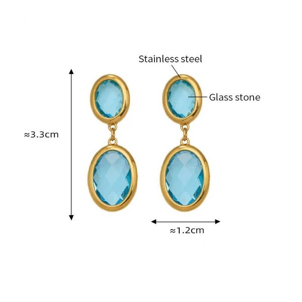 Boucles D'Oreilles Pendantes Plaqué or 18K Pierre en Verre à Facettes