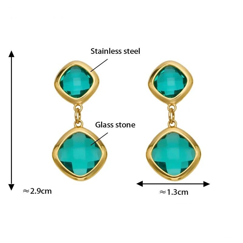 Boucles D'Oreilles Glamour Plaqué or 18K Cristal Aigue Marine