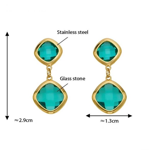 Boucles D'Oreilles Glamour Plaqué or 18K Cristal Aigue Marine