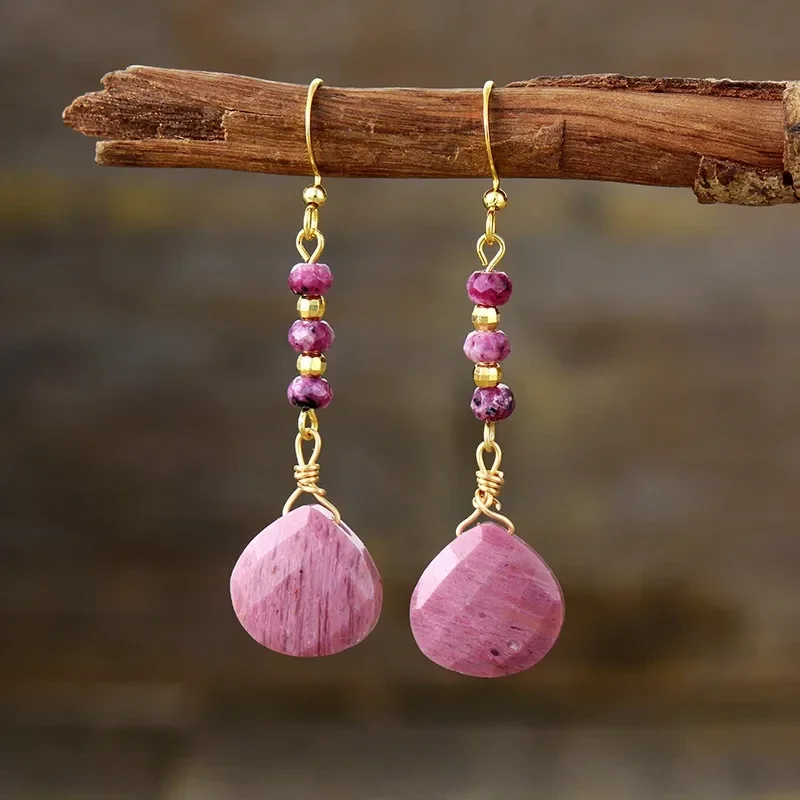 Boucles d'oreilles Pendante Plaqué Or Jaune Pierre Naturelle