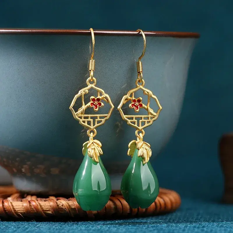 Boucles d'oreilles bohême Argent Plaqué Or Jaune Pierre naturelle