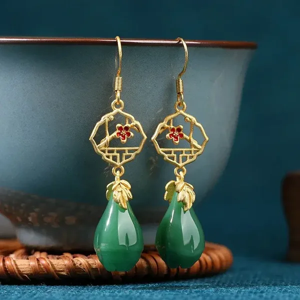 Boucles d'oreilles bohême Argent Plaqué Or Jaune Pierre naturelle
