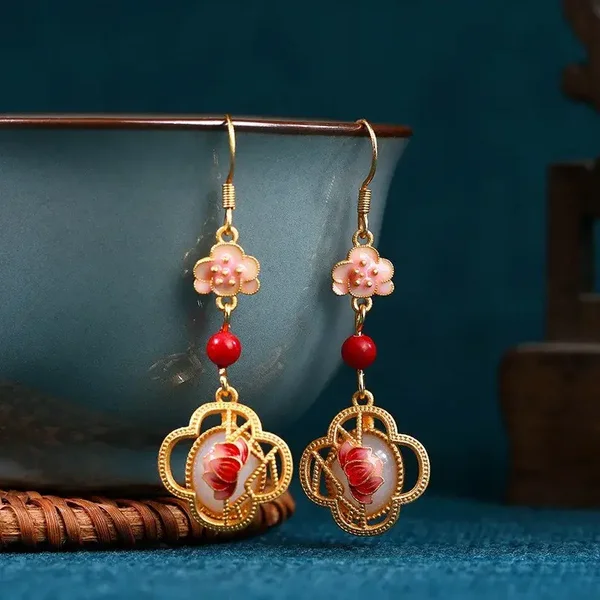Boucles d'oreilles bohême Argent Plaqué Or Jaune Pierre naturelle