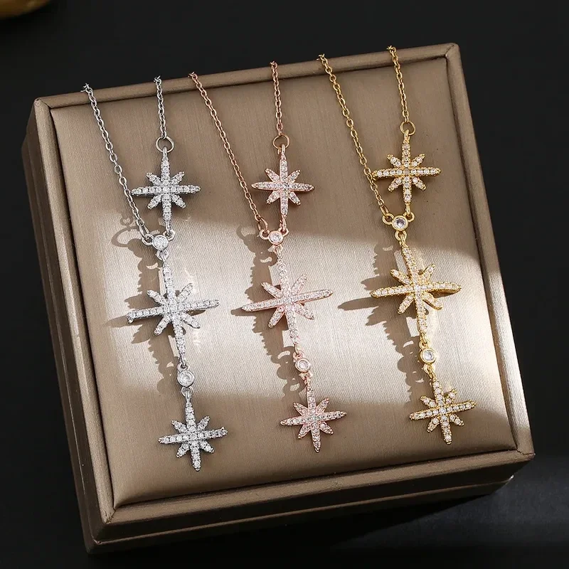Collier Rivière d'Etoiles Plaqué Or Jaune Oxyde de Zirconium