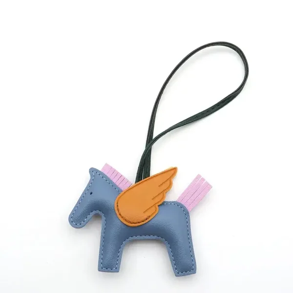 Charm Pendentif De Sac Rodéo en Cuir Bleu Jean