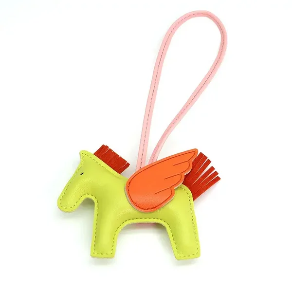 Charm Pendentif De Sac Rodéo en Cuir Jaune
