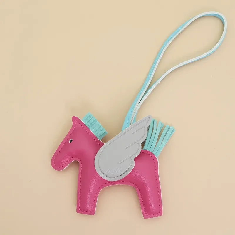 Charm Pendentif De Sac Rodéo en Cuir Rose Fuschia