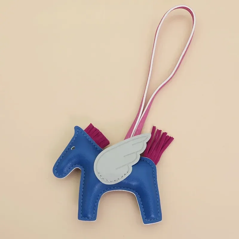 Charm Pendentif De Sac Rodéo en Cuir Bleu Roi