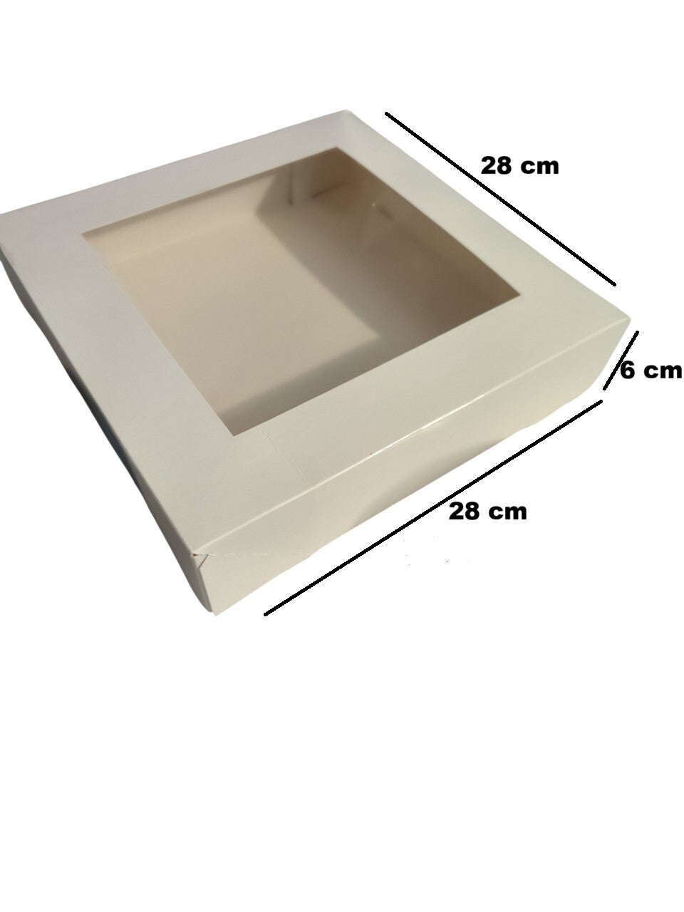 25 Boites pâtissière carton blanc 28cmx28cmx6cm avec fenêtre transparente