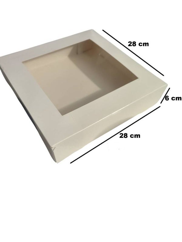 100 Boites pâtissière carton blanc 28cmx28cmx6cm avec fenêtre transparente