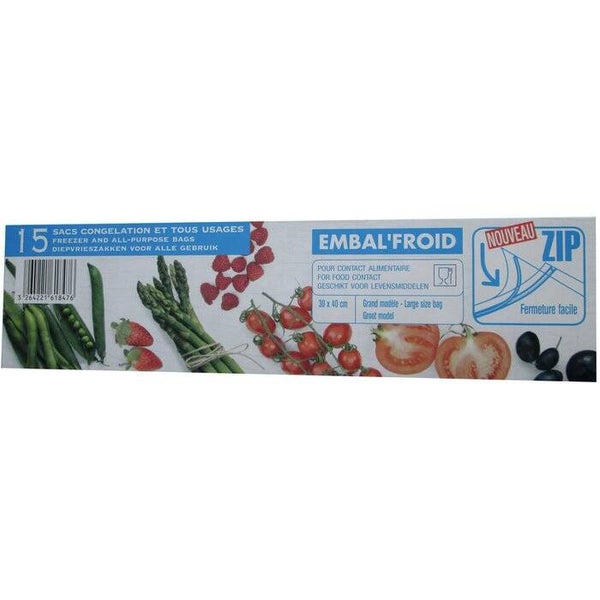 15 sacs de congélation Embal'froid Schweitzer avec Zip grand format 20x40 transparent