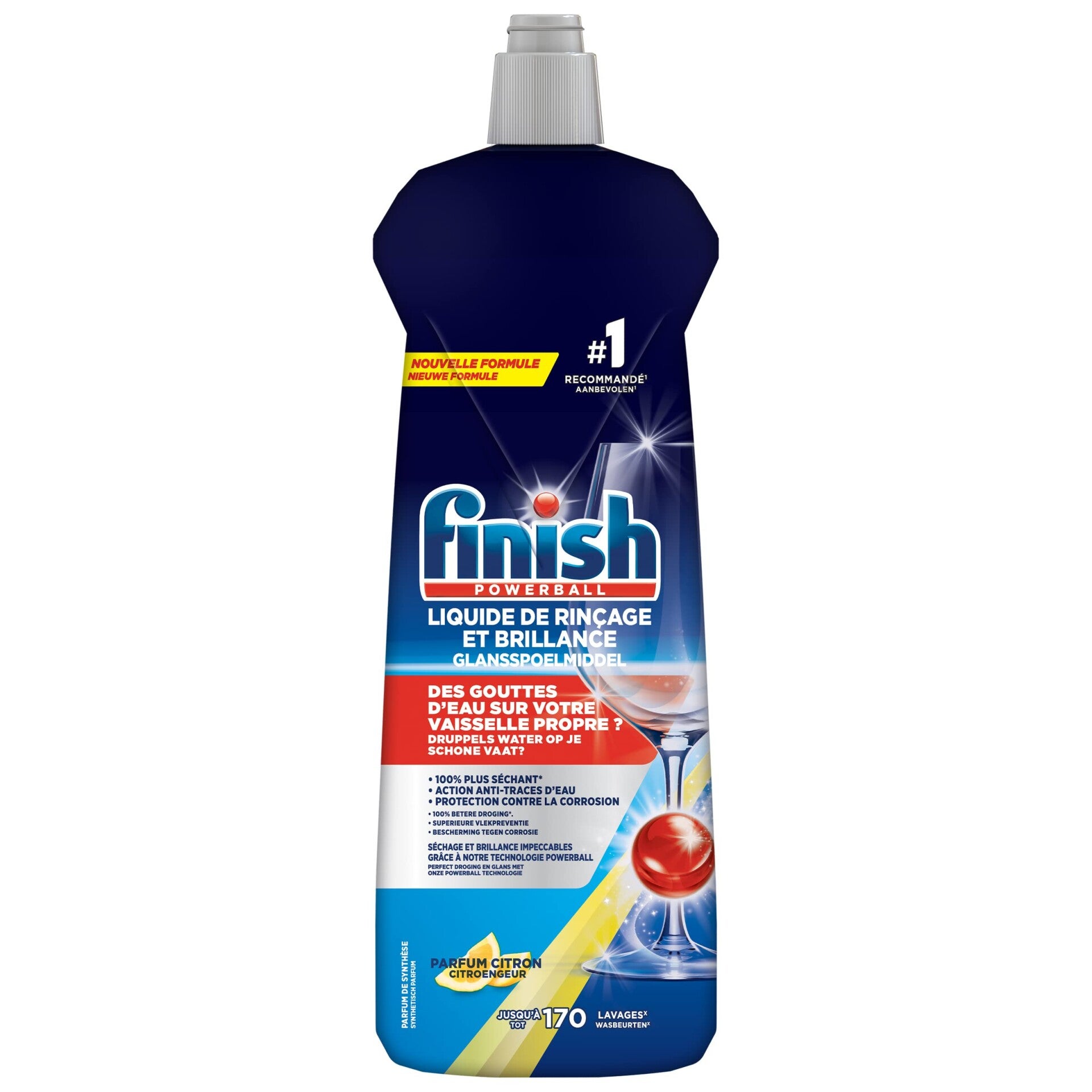 FINISH Liquide de Rinçage et Brillance Citron 800 ml action anti traces.