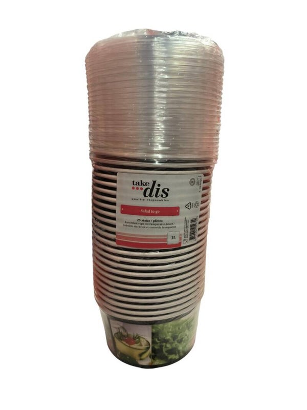 25 bols saladier carton  + couvercles 1000ml épais et résistant huhtamaki
