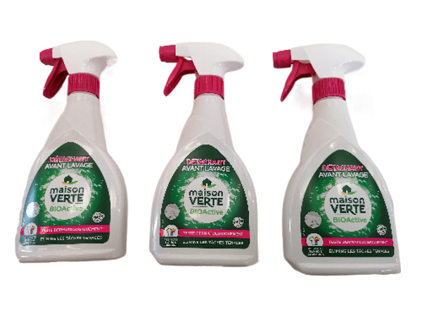 Lot de 3 flacons 500 ML Detachant avant lavage textile Maison Verte BioActif