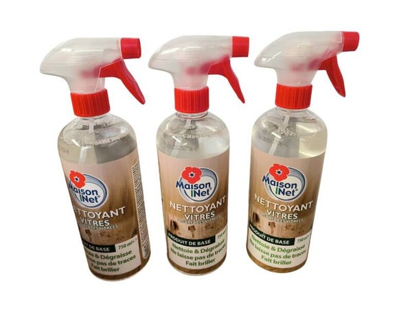 Maison Net Nettoyant Vitres et surfaces vitrées  750ml  Nettoie et  Dégraisse Lot de 3