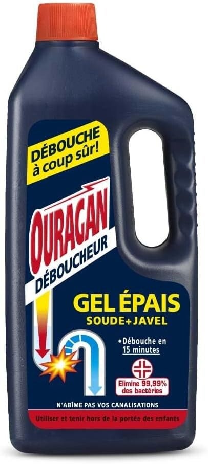 Ouragan Déboucheur Gel Epais 15 minutes Soude + Javel 1 L
