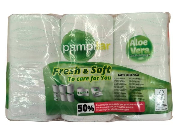 Papier toilette Hygiénique Pampilar 3 plis Parfumé Aloe Vera Doux et Absorbant 6 rouleaux maxi