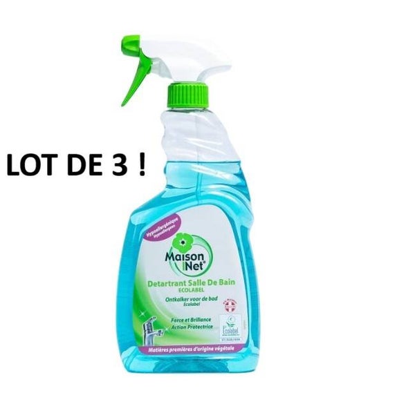 Lot de 3 Nettoyant Détartrant Salle de Bain  MAISON NET Eco Label spray de 750mL  HACCP