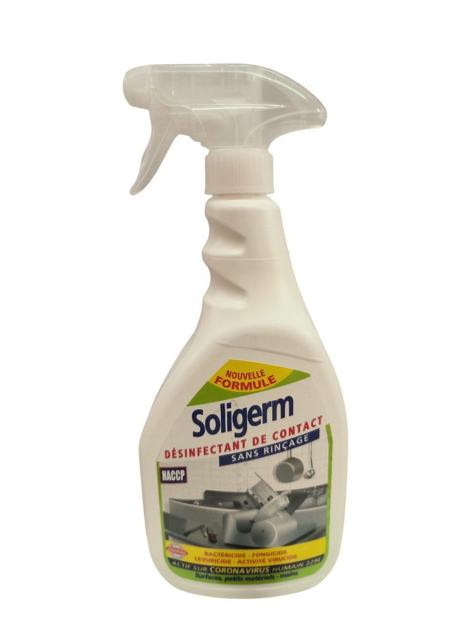 Soligerm  Spray 750 ml nettoyant et désinfectant puissant contact alimentaire bactéricide matériel de cuisine