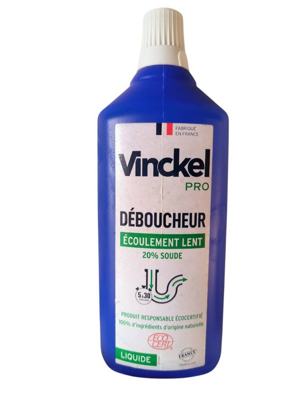 VINCKEL Pro Déboucheur  Liquide Ecoulement Lent 20% de Soude Ecocert  Bidon  1L