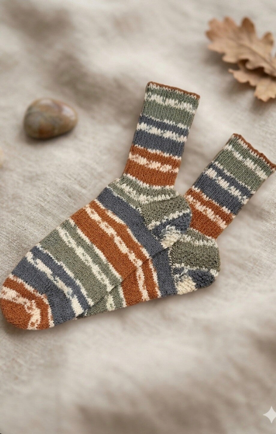 gestrickte Socken braun/grün Gr. 42/43