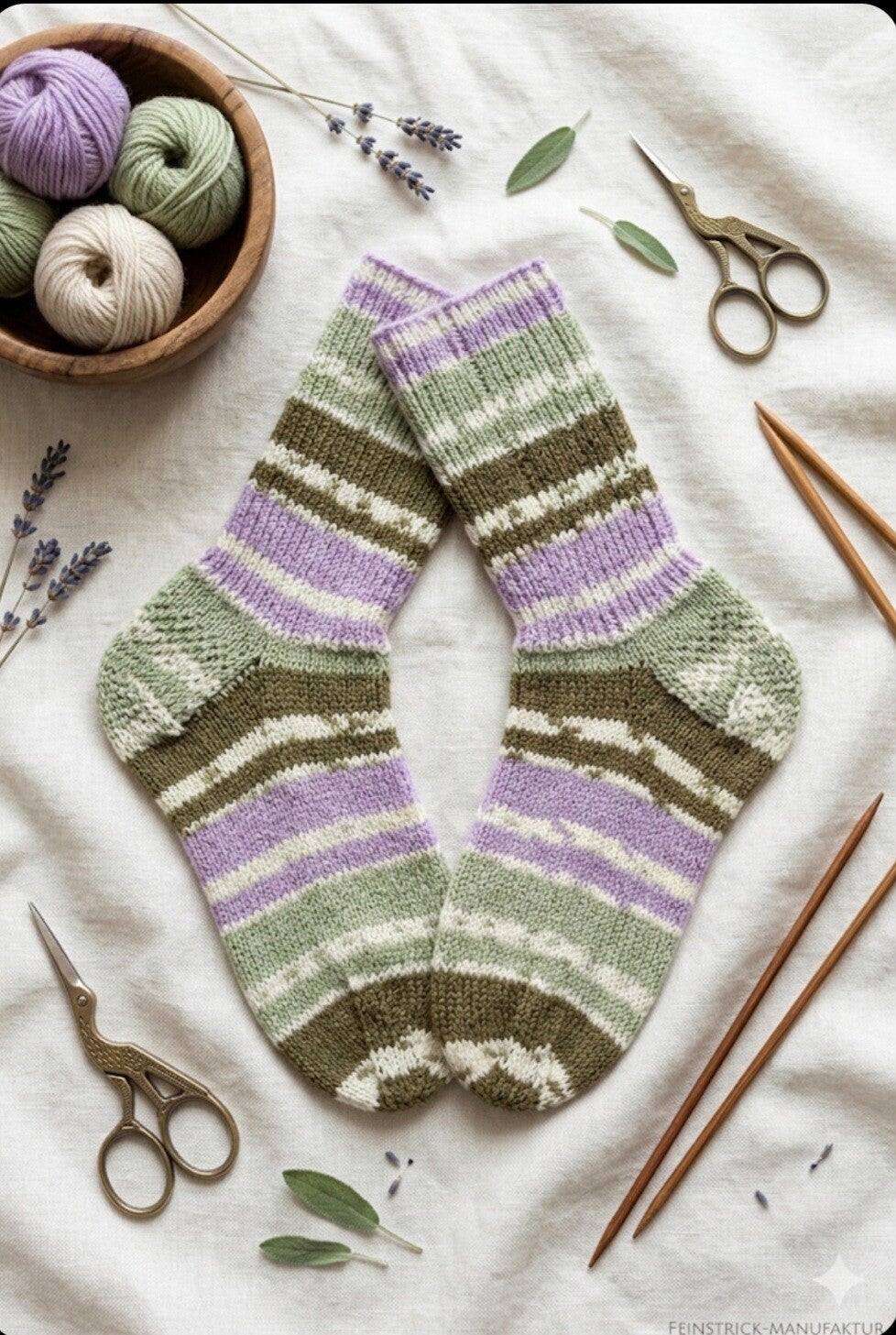 gestrickte Socken grün/ lila Gr. 38/39