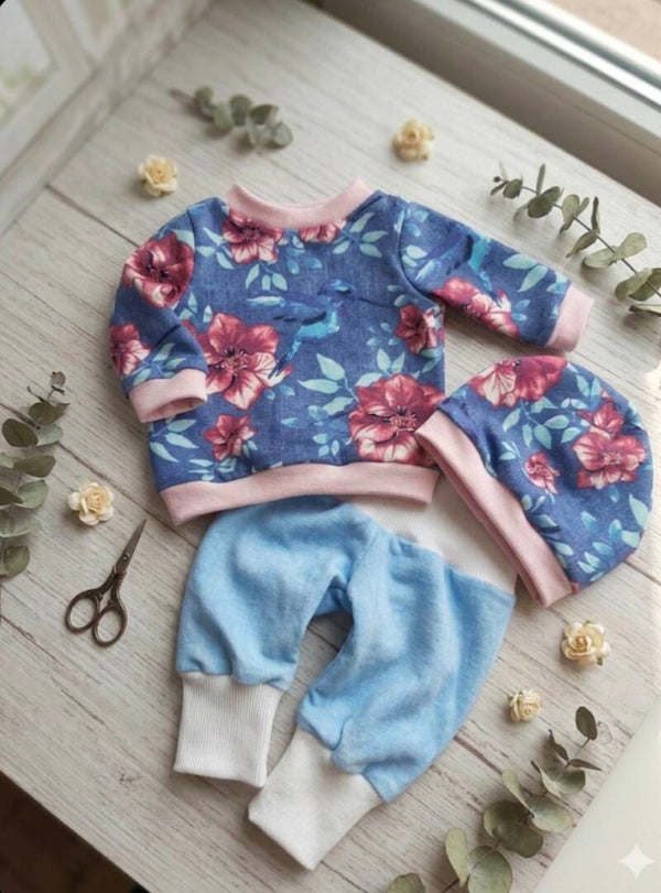 Puppenkleider Set | Gr. 43 cm | blau Vögel