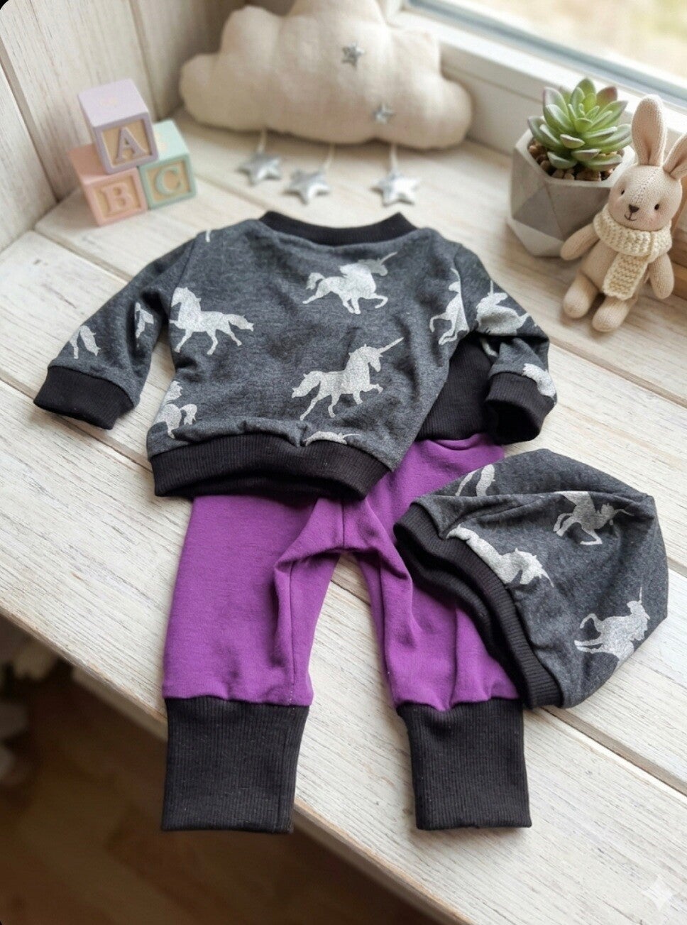 Puppenkleider Set | Gr. 43 cm | Einhorn grau
