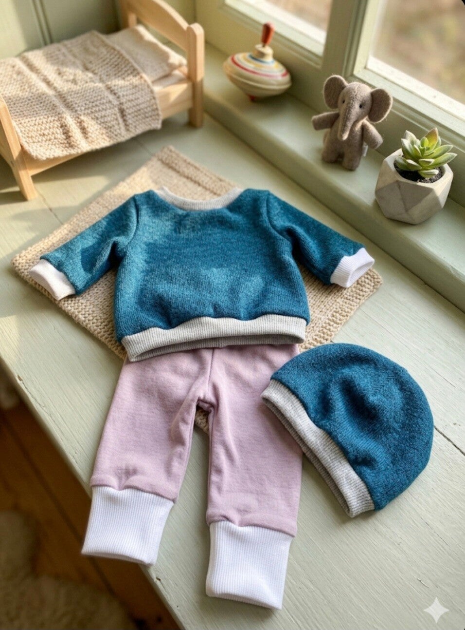 Puppenkleider Set | Gr. 43 cm | Strickpullover petrol