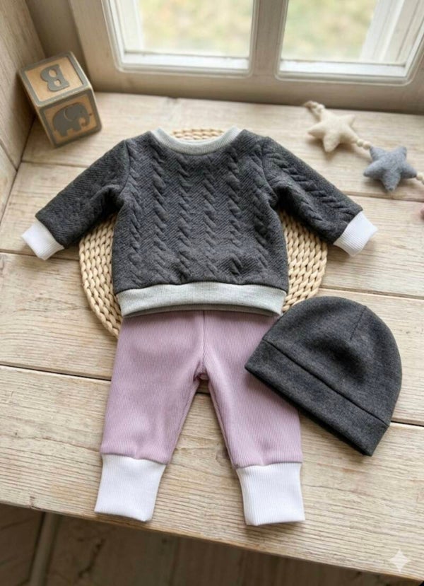 Puppenkleider Set | Gr. 43 cm |  Zopfmuster grau