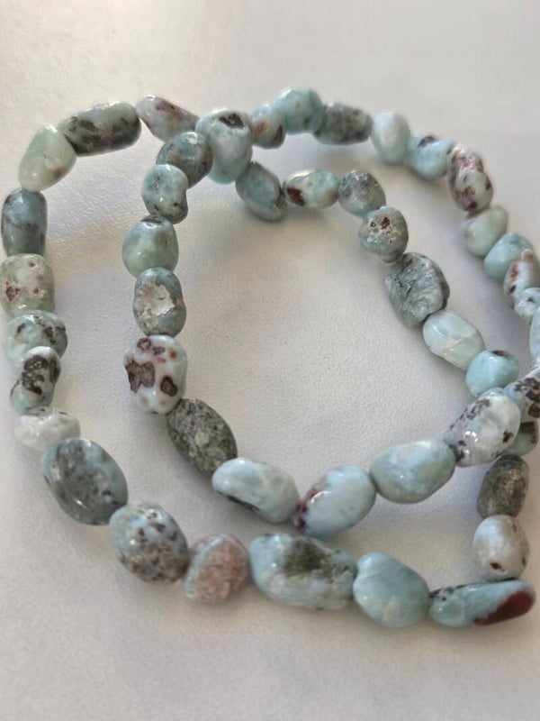Bracelet en Larimar marbré bleu vert – Pierre de paix et de communication divine