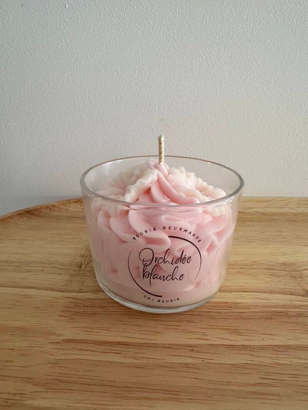 Bougie gourmande orchidée blanche – bougie parfumée végétale artisanale