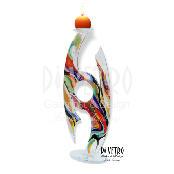 Glasfusing Object / Kandelaar - Multicolour Abstract - 'Ellipse' 001