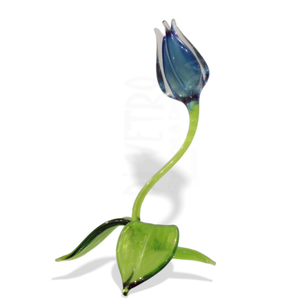 Glasobject 'Tulp' staand groot 15-18cm Blauw