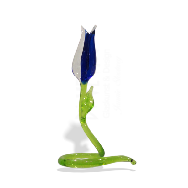 Glasobject 'Tulp' staand klein 6-7cm Blauw
