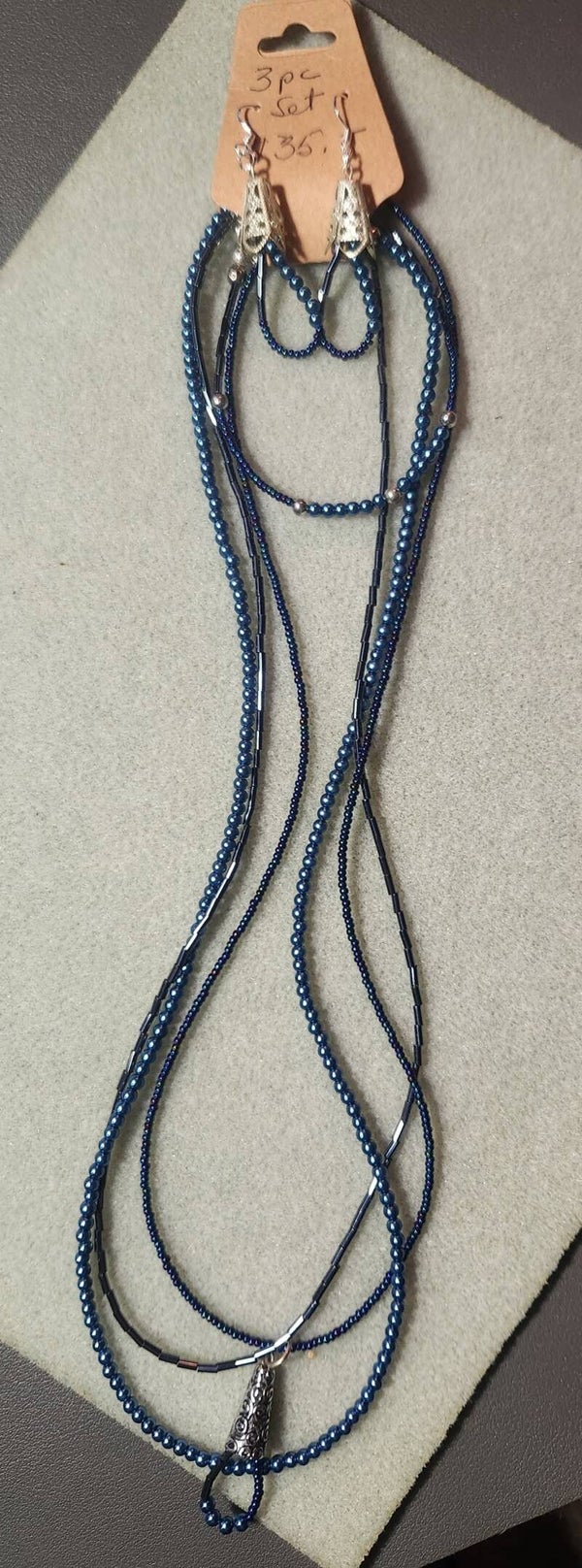 Deep Blue 3 strand necklace 3 piece set