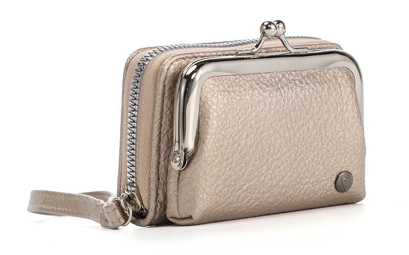 Klein portemonneetje met knip champagne