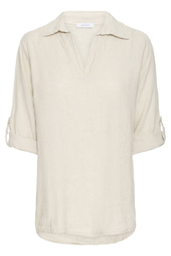 Sorbet - Linnen Blouse V hals - Zand
