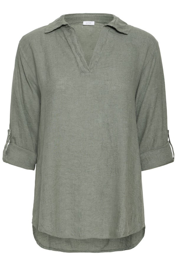 Sorbet - Linnen Blouse V hals - Legergroen