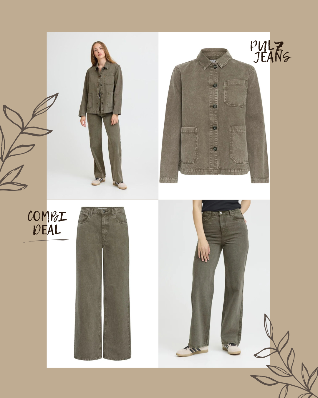Pulz Jeans Jacket + Pants Olive Green
