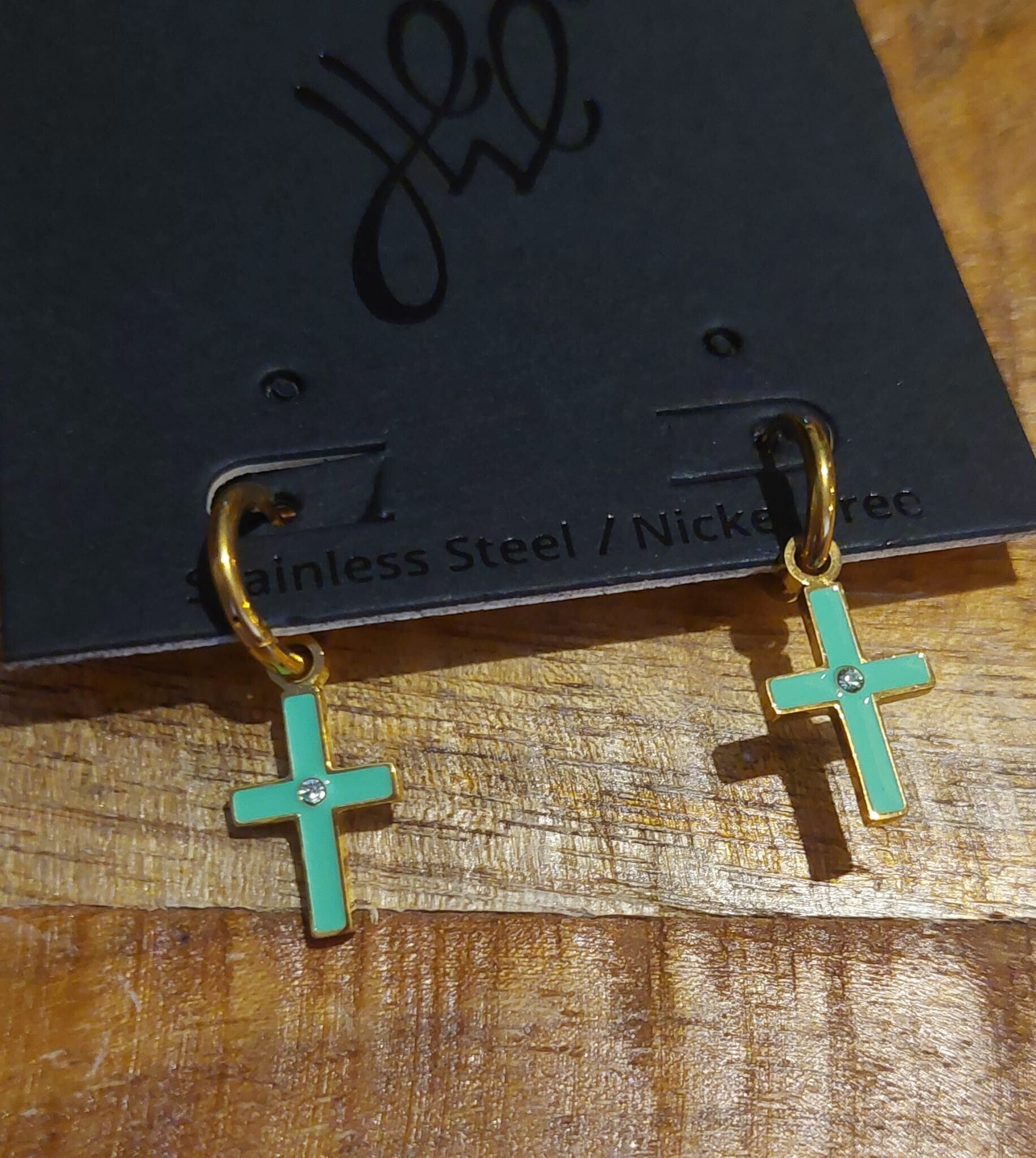 Oorbel Kruis - Mint Groen