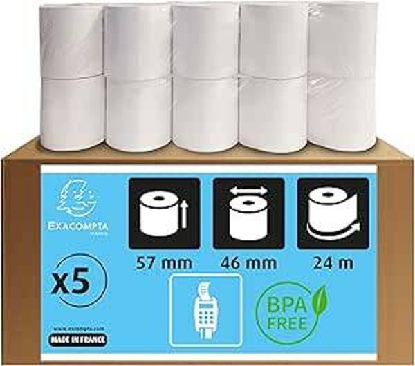 EXACOMPTA Bobine carte bancaire 57 x 46 x 12mm, 24 mètres, papier thermique 1 pli 55g