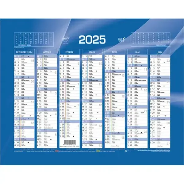 QUO VADIS Calendrier Décembre à Décembre 2025, format 21 x 27 cm Bleu