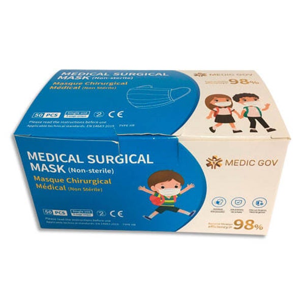 Boîte de 50 masques de protection jetables 3 plis pour enfants, type IIR, CE EN14683