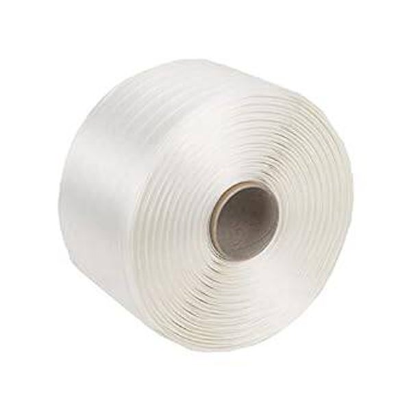 1 Rouleau de bande de cerclage en polyester 19 mm | 600 m | Résistance à la traction : 550 kg | Diamètre du noyau : 76 mm, Blanc.
