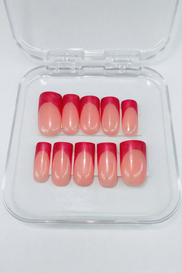 Glitter Red French Nails