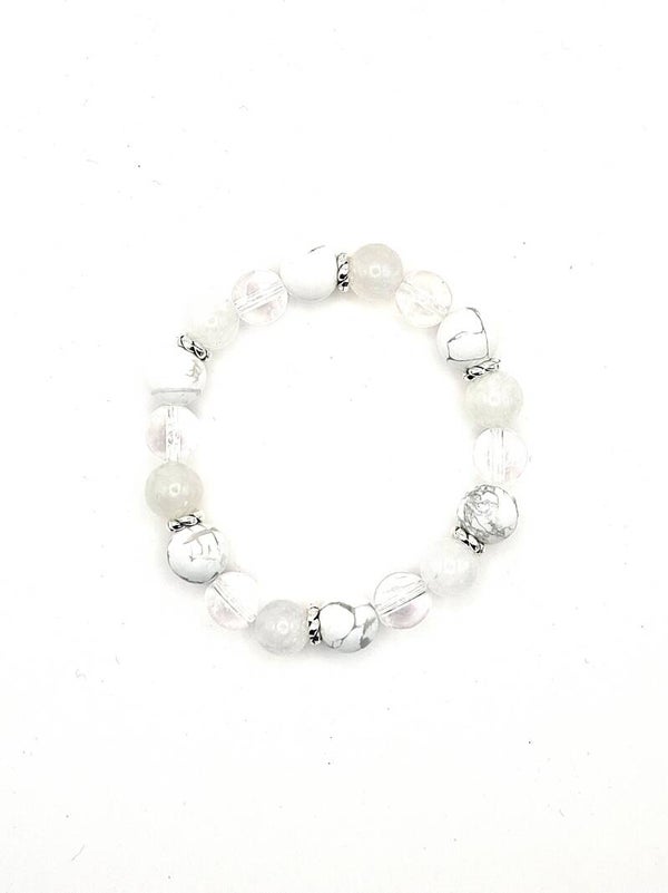 N°1254 - Le Bracelet de l’intuition et de l’apaisement : Howlite, Cristal de Roche et Pierre de Lune