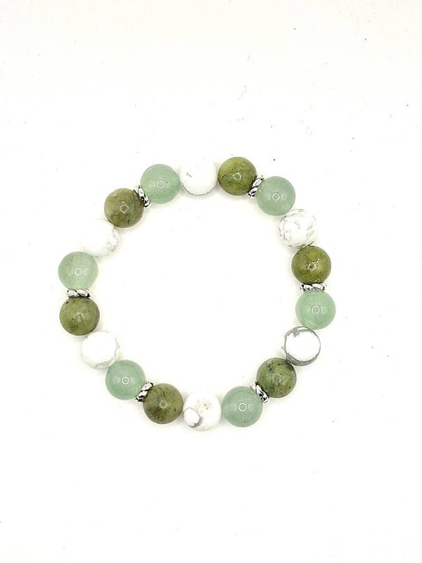 N°1257 — Le bracelet de la sérénité et de l’équilibre du cœur : Aventurine, Howlite, Jade Chinois